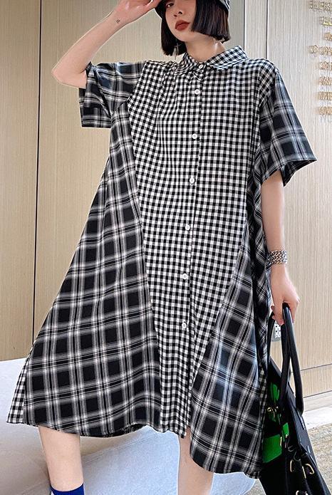 Elegant Plaid Patchwork Cotton Summer Maxi Dresses