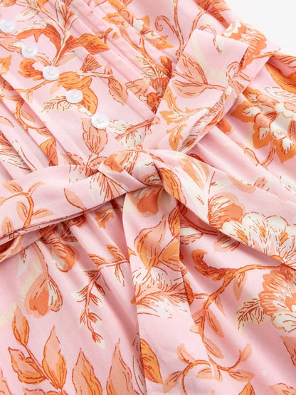 V Neck Spaghetti Strap Floral Print Midi Dress