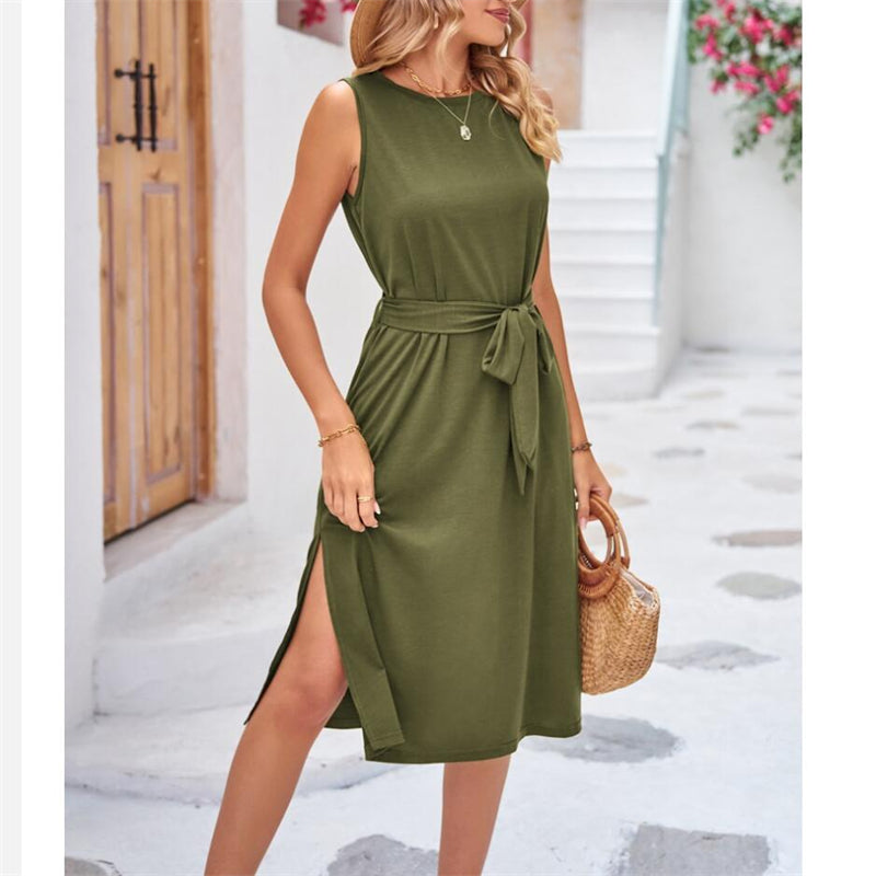 Solid Color Sleeveless Midi Dress in Multiple Colors