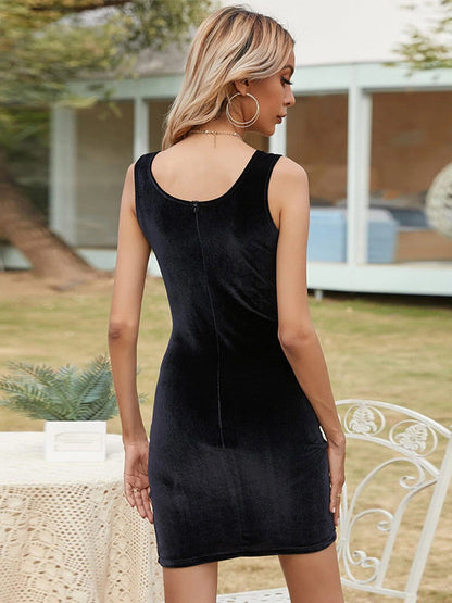Banquet Sleeveless Bodycon Split-Side Square-Neck Mini Dresses