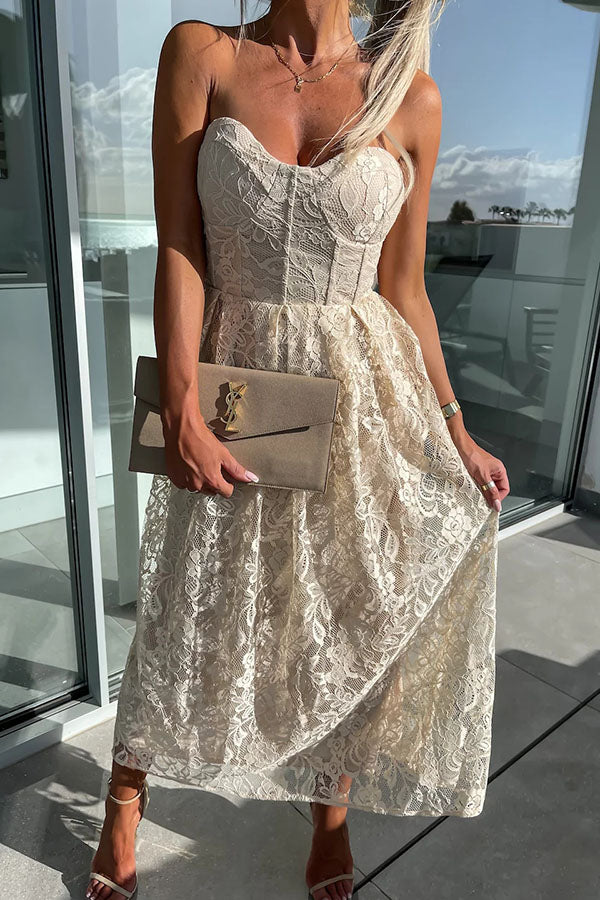 Feeling Like A Queen Lace Off Shoulder Midi Dress