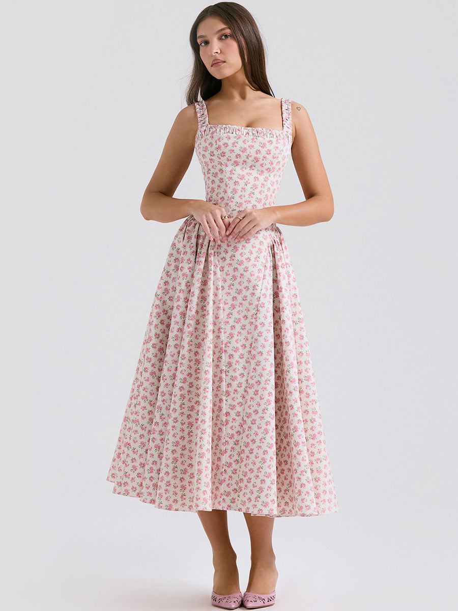 Corset Dress Mini Floral Strap Shoulder Backless Party Midi Dresses