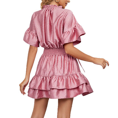 Ruffles Short Sleeve Swing Mini Dress for Women