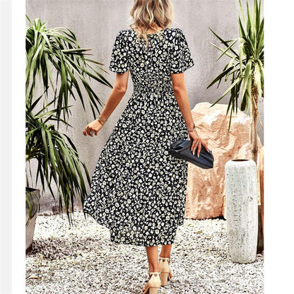 Floral Print Short Sleeve Maxi Dress in Various Colors