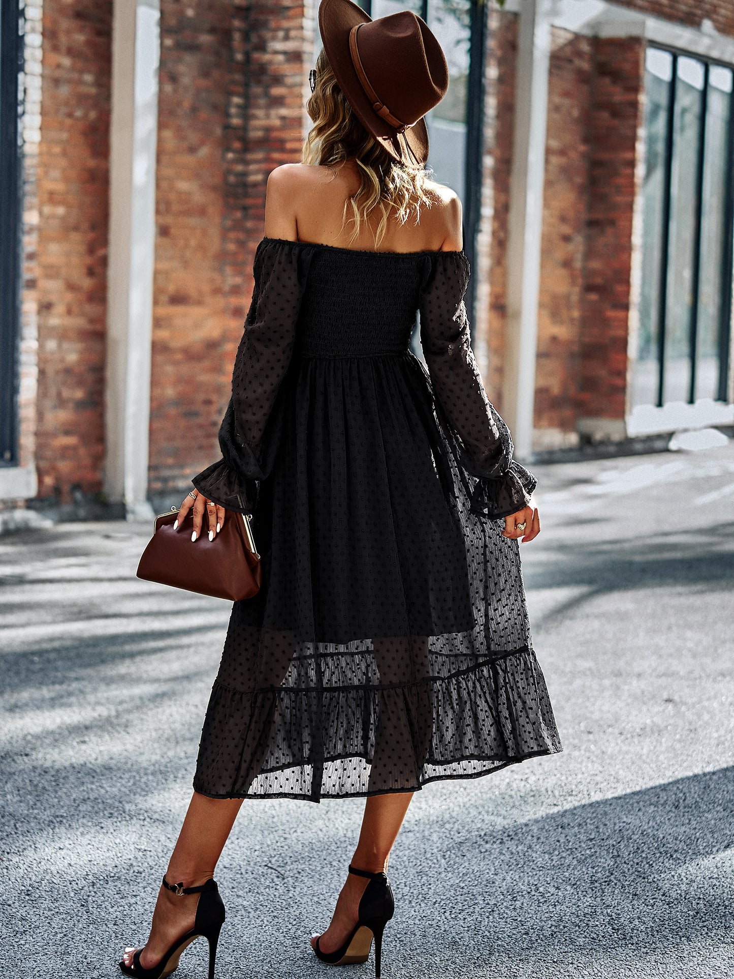 Pleated Long Sleeves Midi Dress