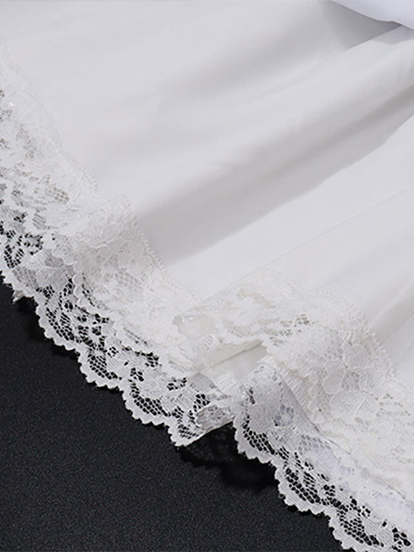 Summer Mini Dresses White Straps Neck Lace Beach Dress