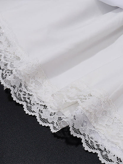 Summer Mini Dresses White Straps Neck Lace Beach Dress