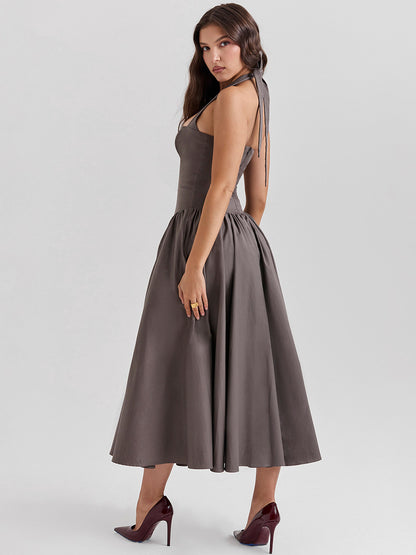 Corset Dress Halter Wide Strap Backless Party Midi Dresses In Solid Color