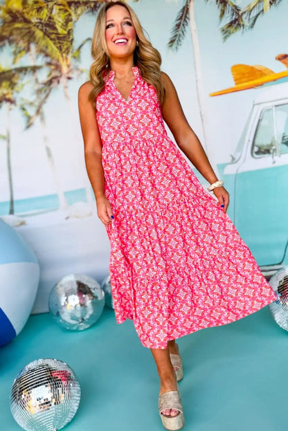 floral frilly pink maxi dress