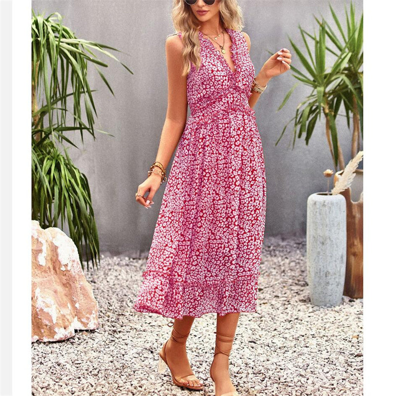 Floral Print V-Neck Sleeveless Maxi Dress in Various Colors