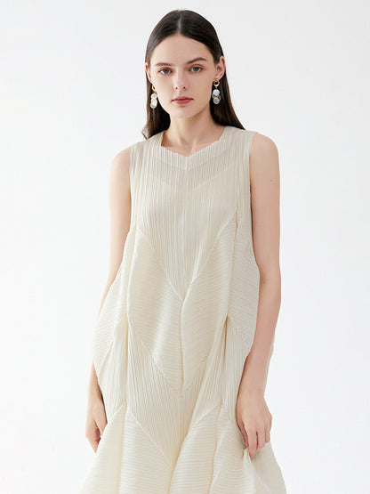 Summer Dress Sleeveless Patchwork Designed Neckline Midi Dress