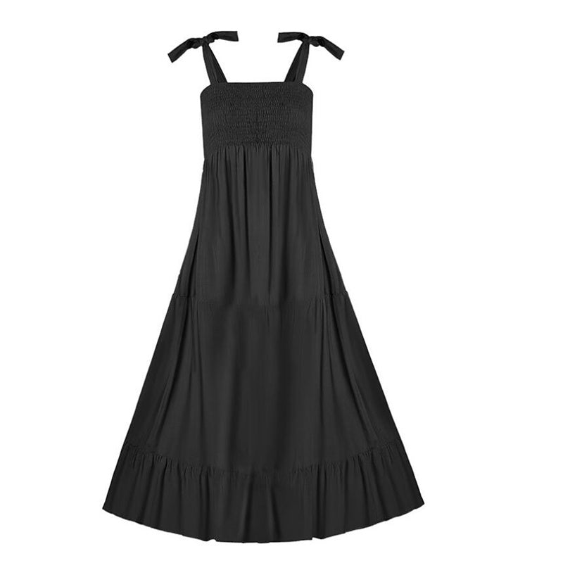 Sleeveless Sling Large Swing Maxi Dress in Black Green Orange