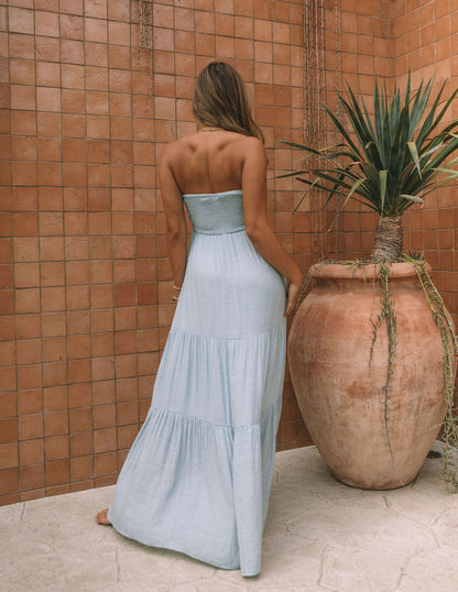 Hattie Strapless Pocketed Tie Front Maxi Dress - Waterlily