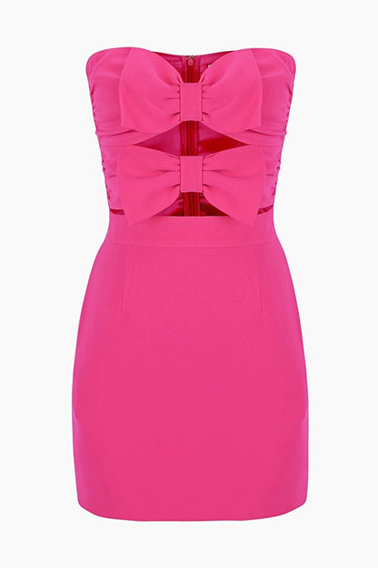 Strapless Double Bow Cutout Bodycon Mini Dress
