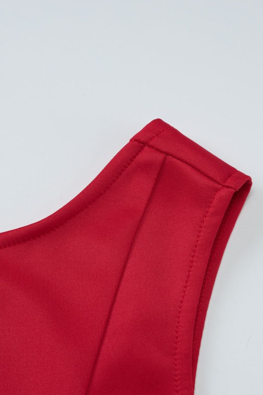 Boat Neck Sleeveless Drop-Waist Gathered Panel Fit-and-Flare Mini Dress