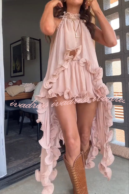 Romantic Drama Chiffon Wavy Ruffles Elastic Waist Loose Shorts