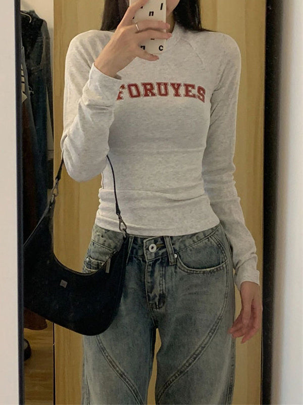 Letter Print Slim Long Sleeve Knit