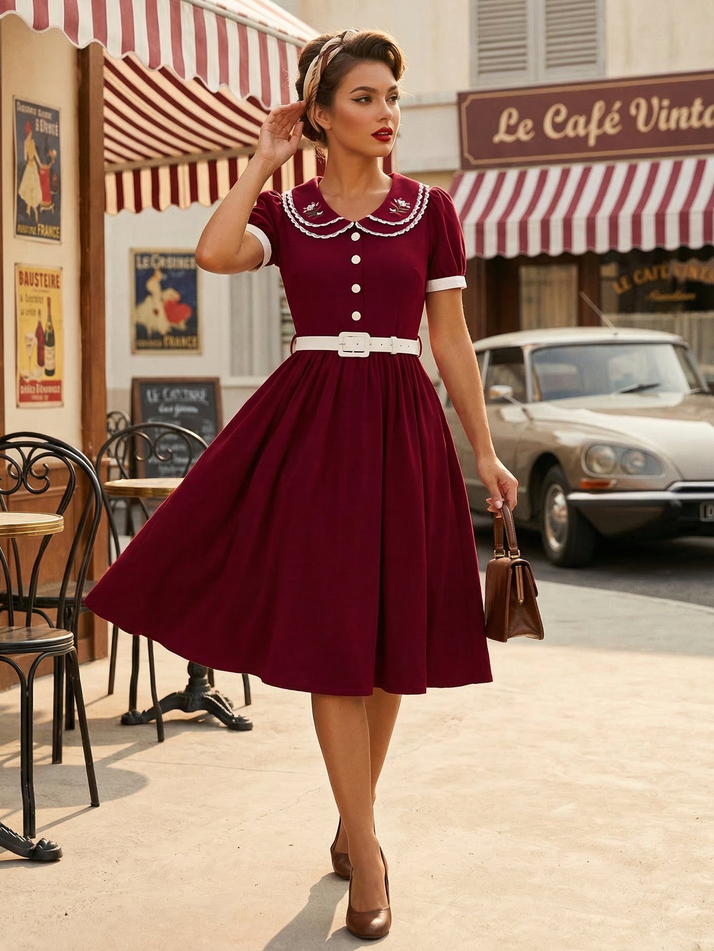 Double Layer Peter Pan Collar Embroidery Puff Sleeve Swing Dress For Women 2026