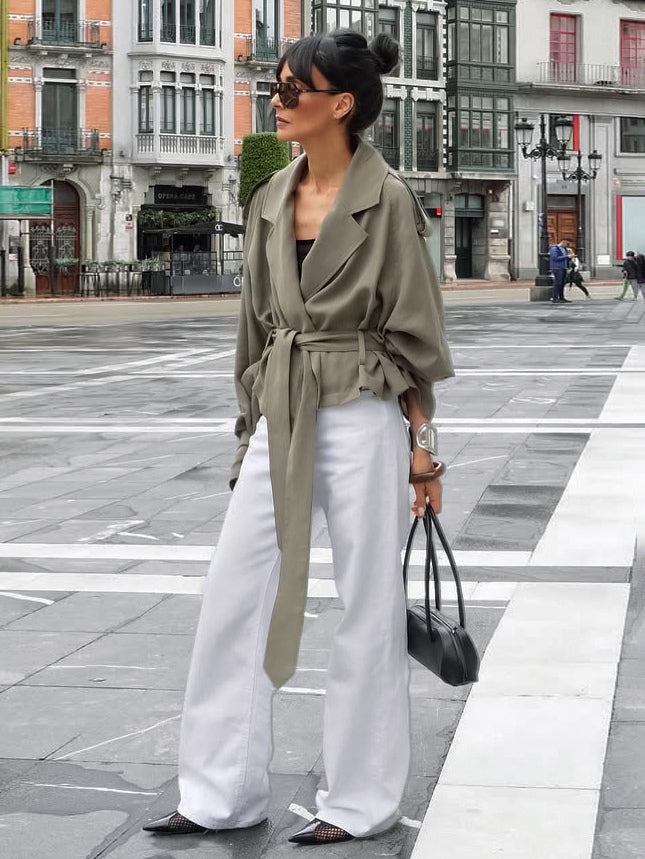 Cropped Windbreaker Tie-Waist Jacket For Women 2026