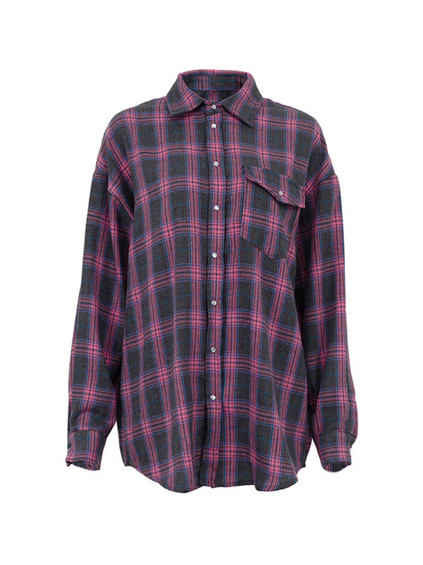 Vintage Plaid Print Long Sleeve Blouse