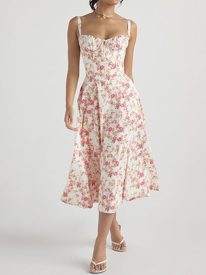 Ditsy Floral Print Breasted Midi Dress