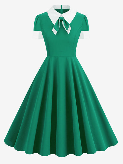 Vintage 1950s Swing Cocktail Dress for Women - V Neck Short Sleeve A-Line Ruched Bust Rockabilly Midi Gown - Wedding Guest 2026