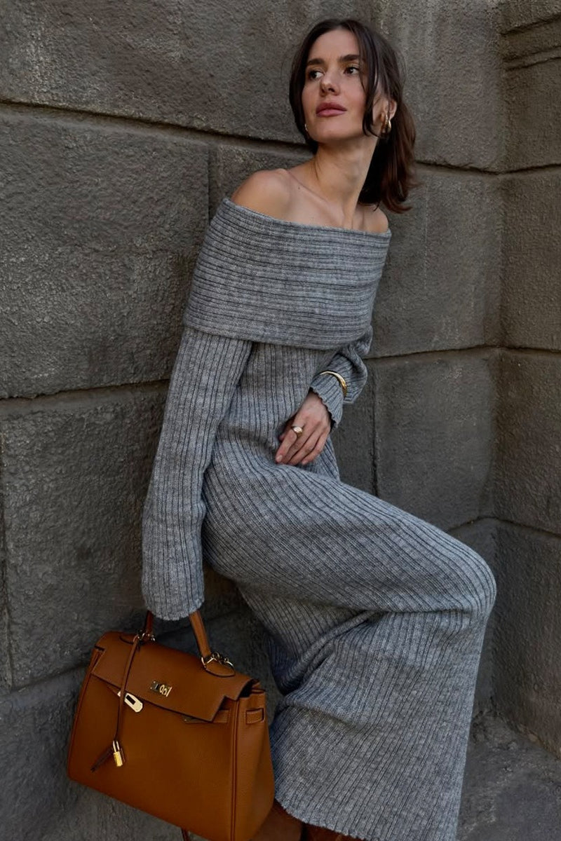 | Solid Off Shoulder Bodycon Knit Maxi Dress