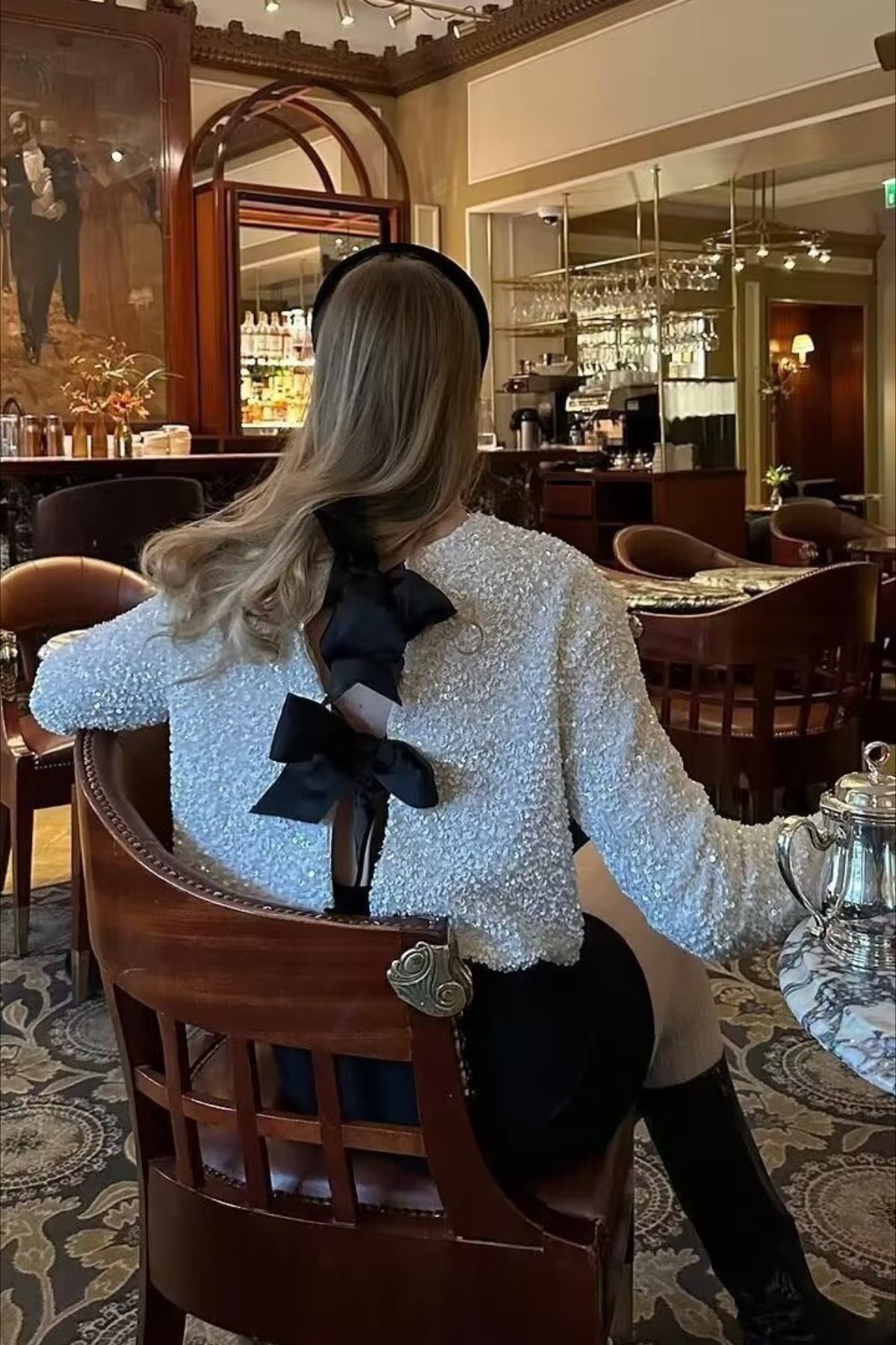 Bow Sequin Cut Out Long Sleeve Jacket