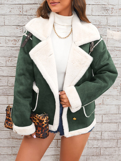 Lapel Plush Jacket, Winter Warm Casual Outwear