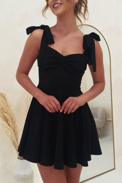 Solid Color Suspender Strap Pleated Slim Fit Mini Dress