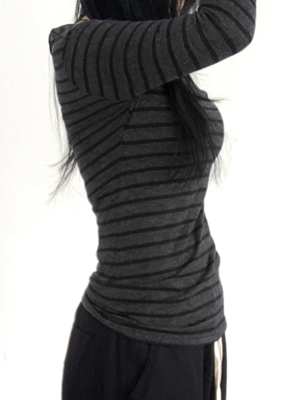 Striped One Shoulder Long Sleeve Tee