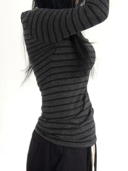 Striped One Shoulder Long Sleeve Tee