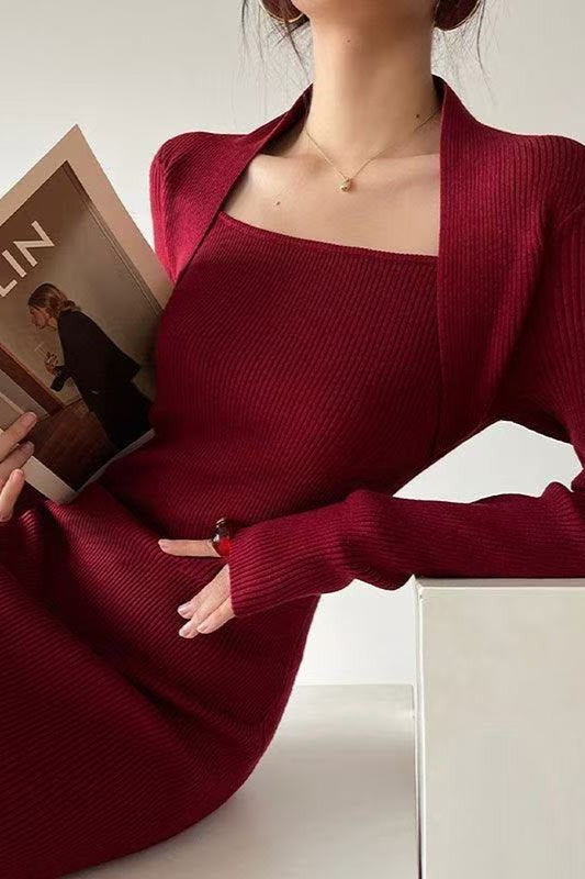 | Solid Knitted Square Neck Maxi Dress