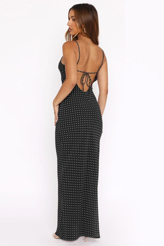 Polka Dot Print Spaghetti Strap Scoop Neck Bodycon Maxi Dress