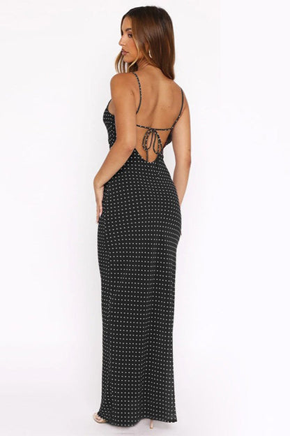 Polka Dot Print Spaghetti Strap Scoop Neck Bodycon Maxi Dress