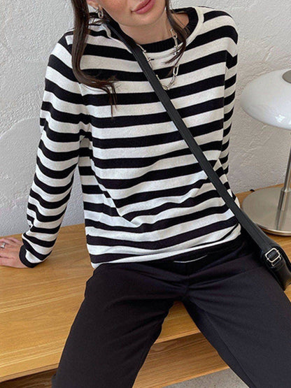 Striped Crew Neck Knit Sweater