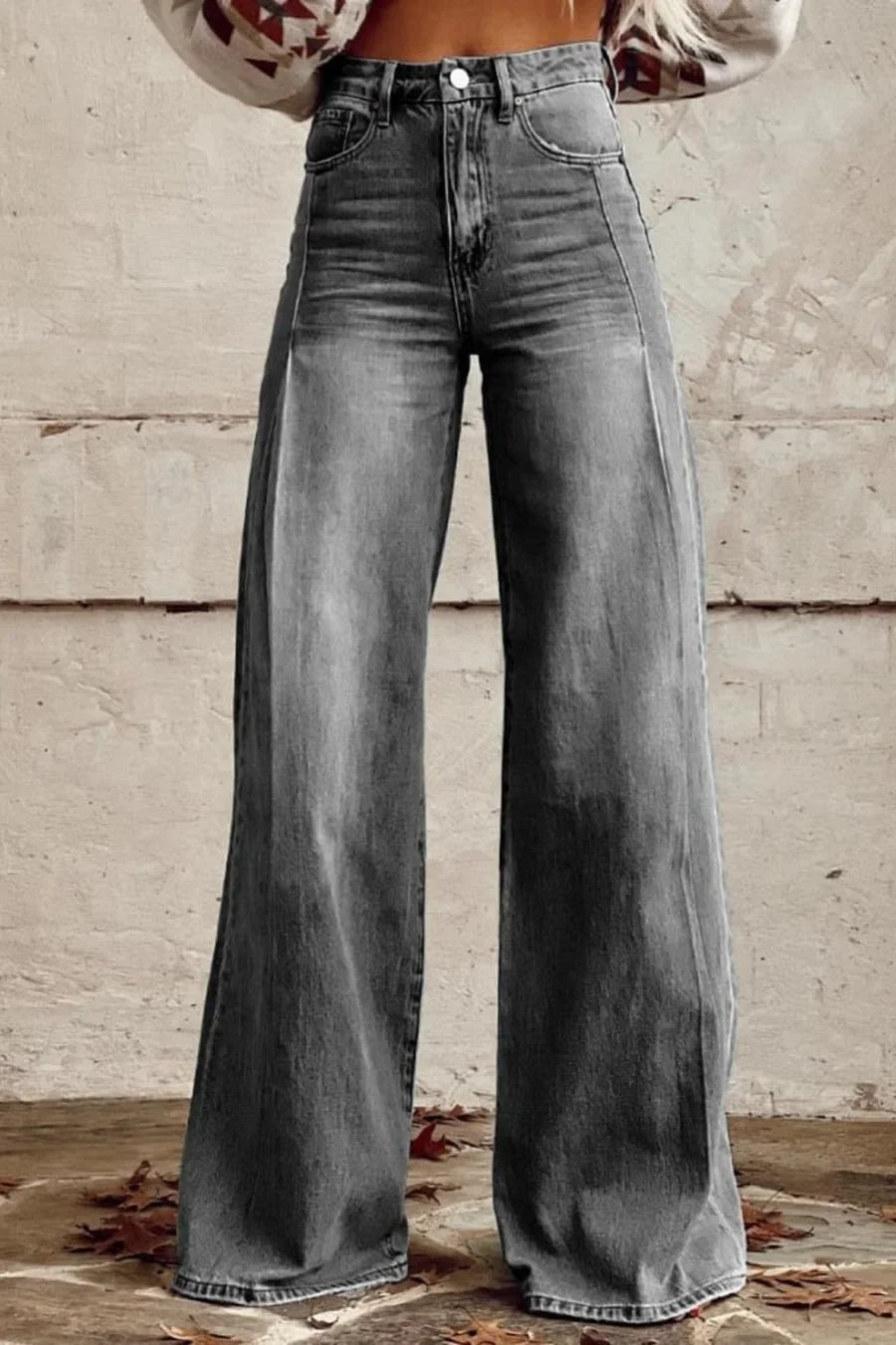 Women's Wide-Leg Printed Jeans – Flared Statement Denim Trousers