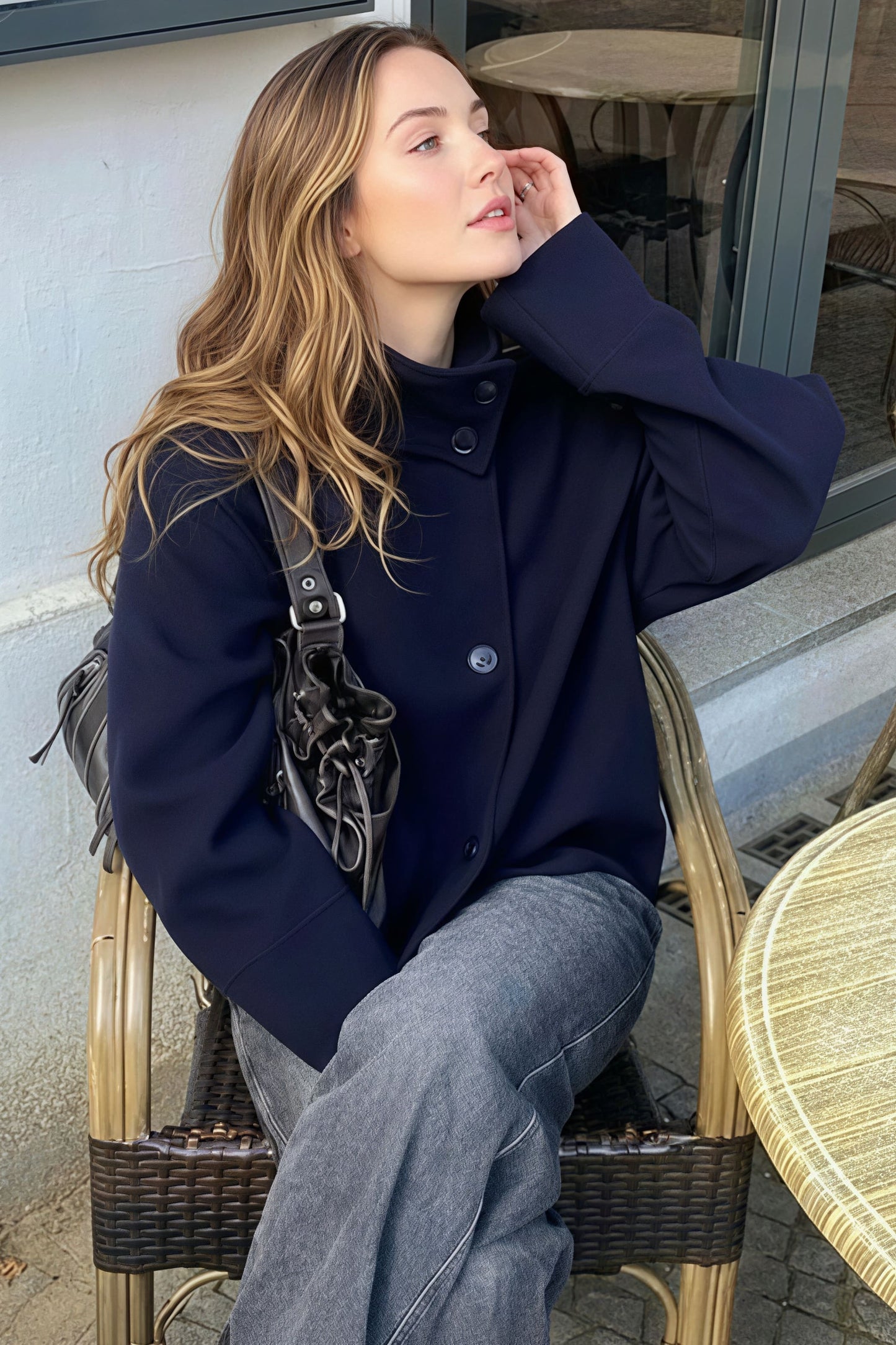 Chic Solid Wool Button High Collar Coat
