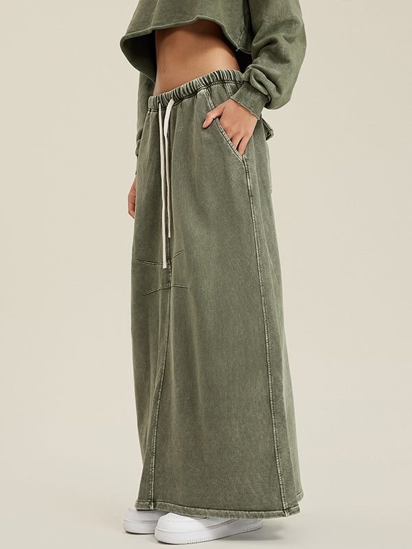 Washed Back Slit Baggy Maxi Skirt