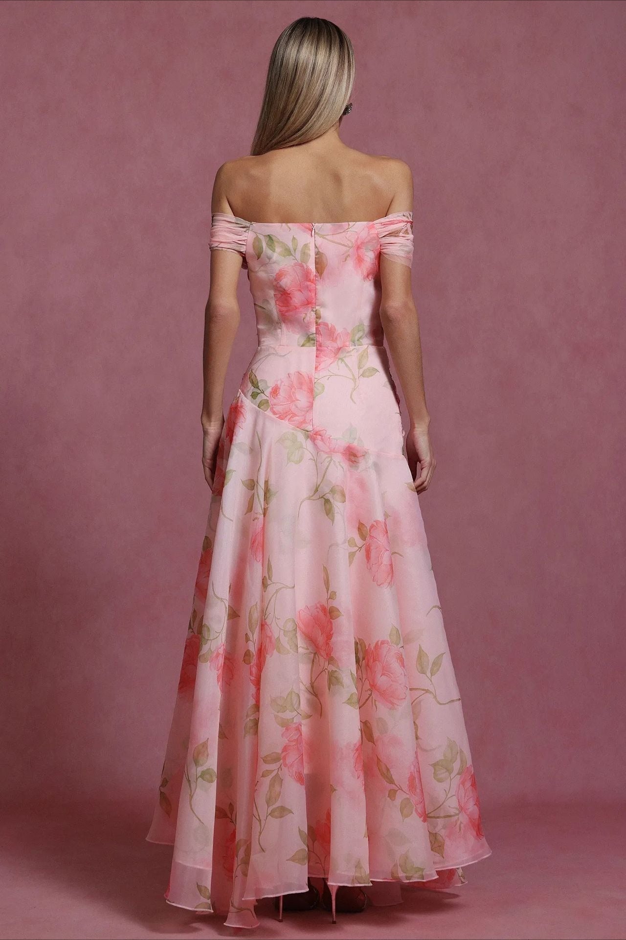 Floral Print 3D Applique Off-Shoulder Sweetheart A-Line Maxi Gown