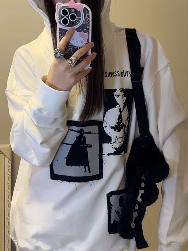 Graphic Print Loose Hoodie