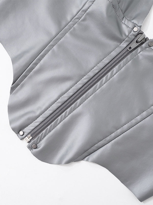 Zip Backless V Neck Halter Vest
