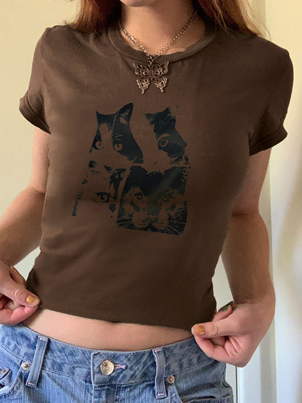 Vintage Cat Hand Printed Tee