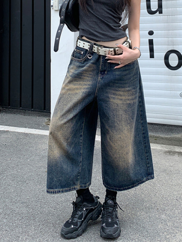Vintage Distressed Wide Leg Denim Shorts