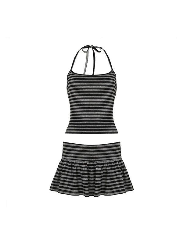 Sexy Backless Stripes Two Piece