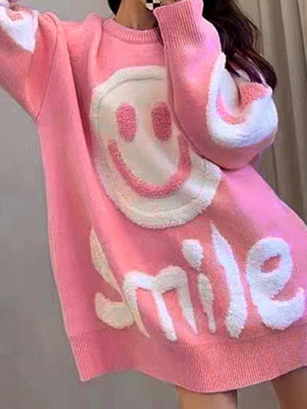 Smile Print Thicken Loose Sweater