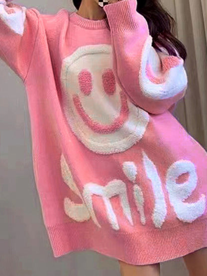 Smile Print Thicken Loose Sweater