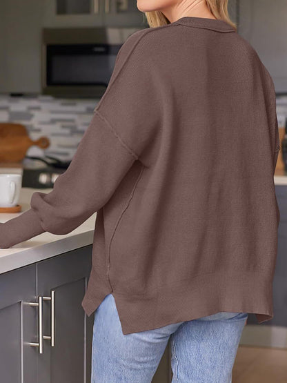 Solid Crew Neck Cape Sleeve Slit Sweater