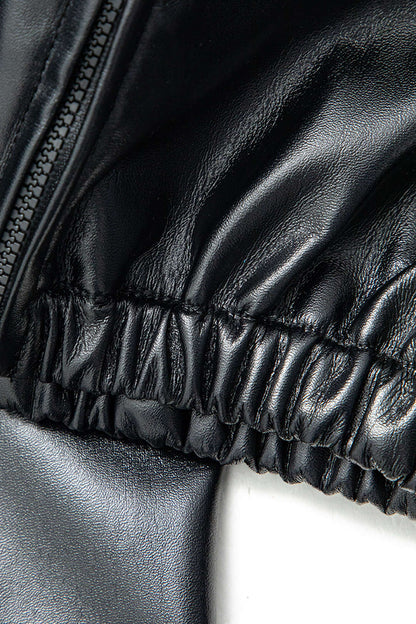 Faux Leather Cropped Hoodie Jacket