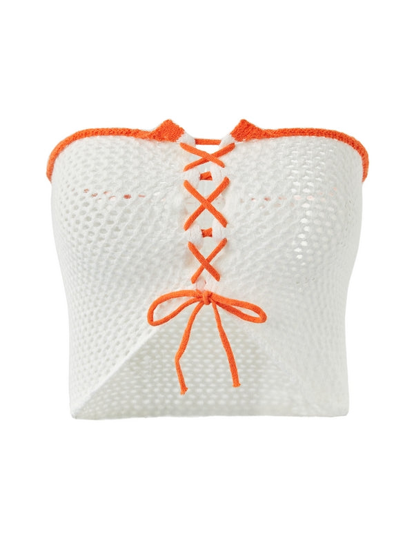 Contrast Color Crochet Off Shoulder Bandeau Top